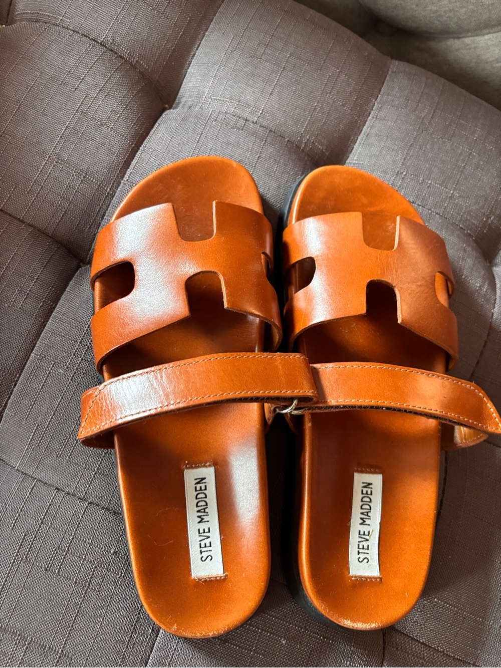 Steve Madden Tan Leather Slide Sandals
